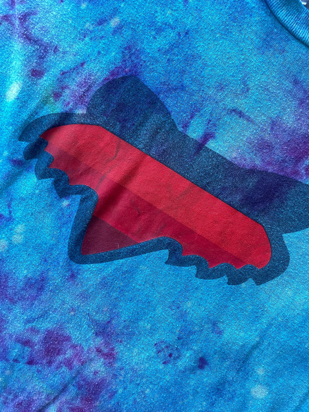 LARGE Men's Fox Racing Handmade Galaxy Ice Dye Tie Dye Short Sleeve T-Shirt | One-Of-a-Kind Upcycled Blue and Pink Ice Dye Crumpled Top