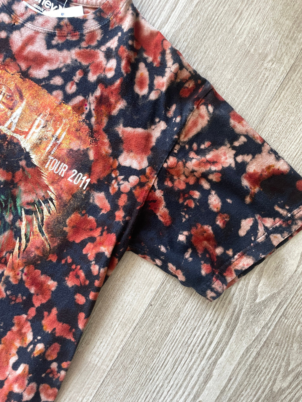 LARGE Men’s Judas Priest 2011 Farewell Tour Reverse Tie Dye Short Sleeve Double-sided T-Shirt | One-Of-a-Kind Upcycled Black and Orange Top