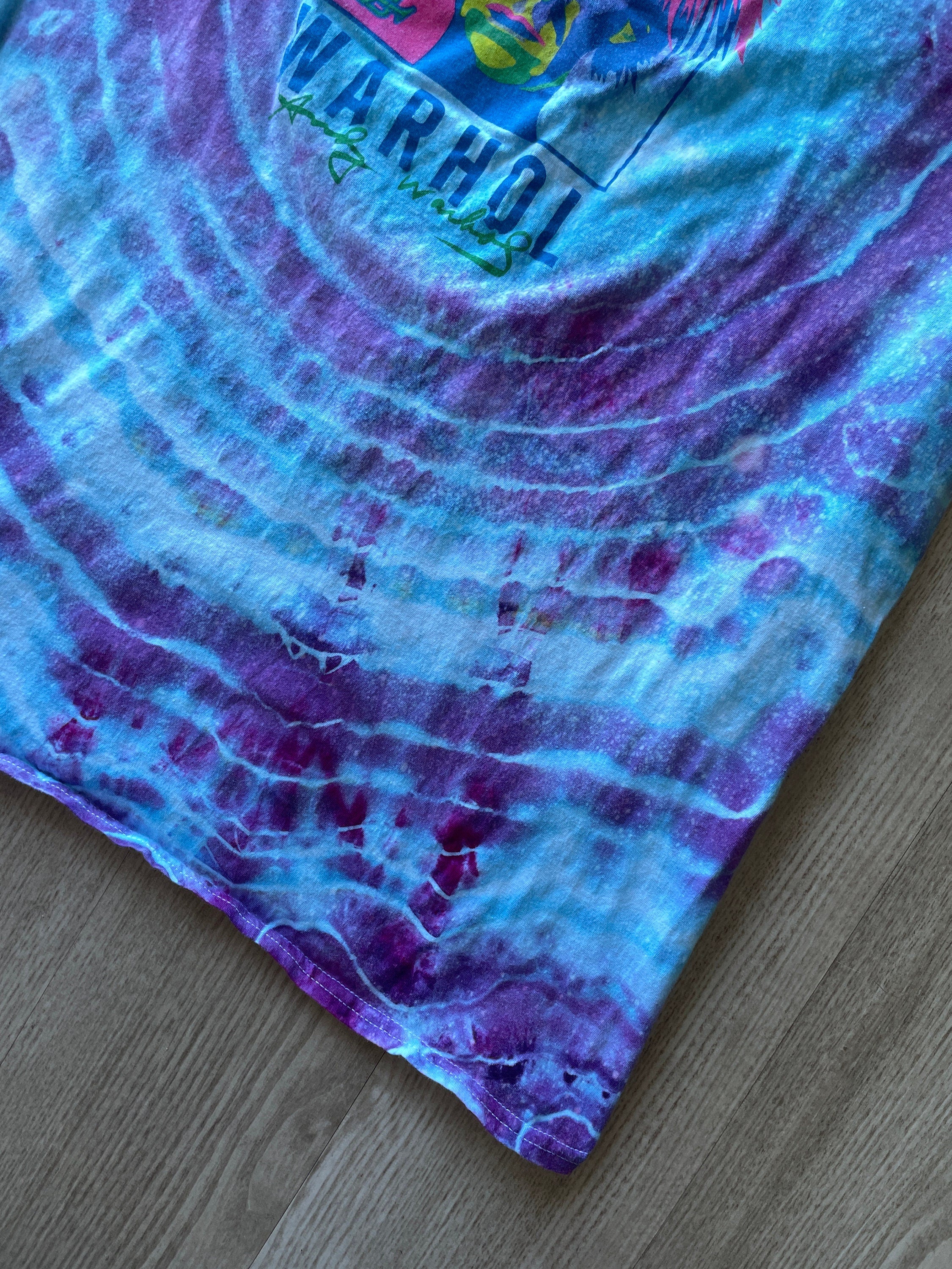 XL Men’s Wonderful World of Warhol Handmade Tie Dye Short Sleeve T-Shirt | One-Of-a-Kind Upcycled Pink and Purple Galaxy Ice Dye Geode Top