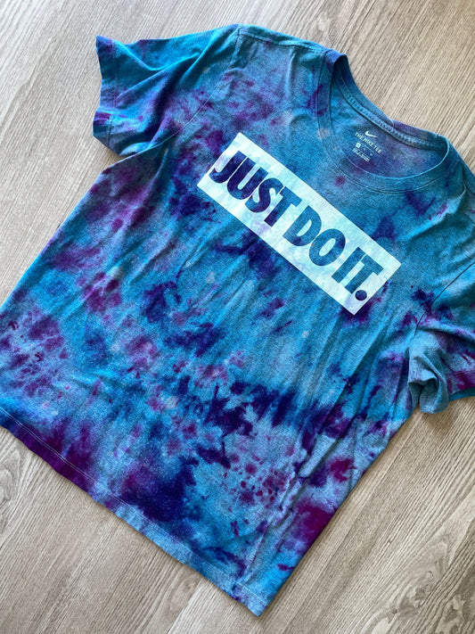 XL Men's Nike Just Do It Handmade Galaxy Tie Dye Short Sleeve T-Shirt | One-Of-a-Kind Upcycled Blue and Purple Ice Dye Top