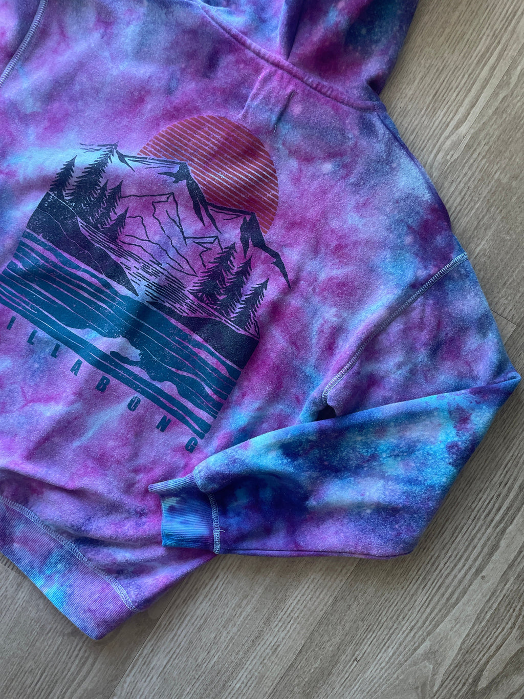 SMALL Men's Billabong Mountainscape Handmade Galaxy Ice Dye Tie Dye Long Sleeve Hoodie | One-Of-a-Kind Upcycled Blue and Purple Sweatshirt