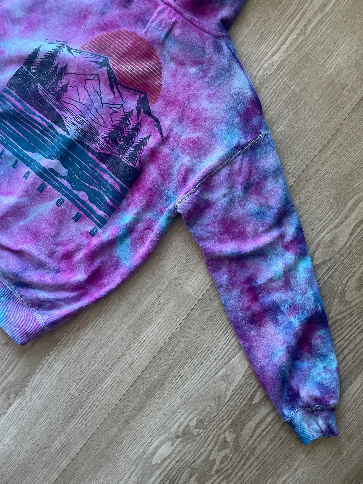 SMALL Men's Billabong Mountainscape Handmade Galaxy Ice Dye Tie Dye Long Sleeve Hoodie | One-Of-a-Kind Upcycled Blue and Purple Sweatshirt