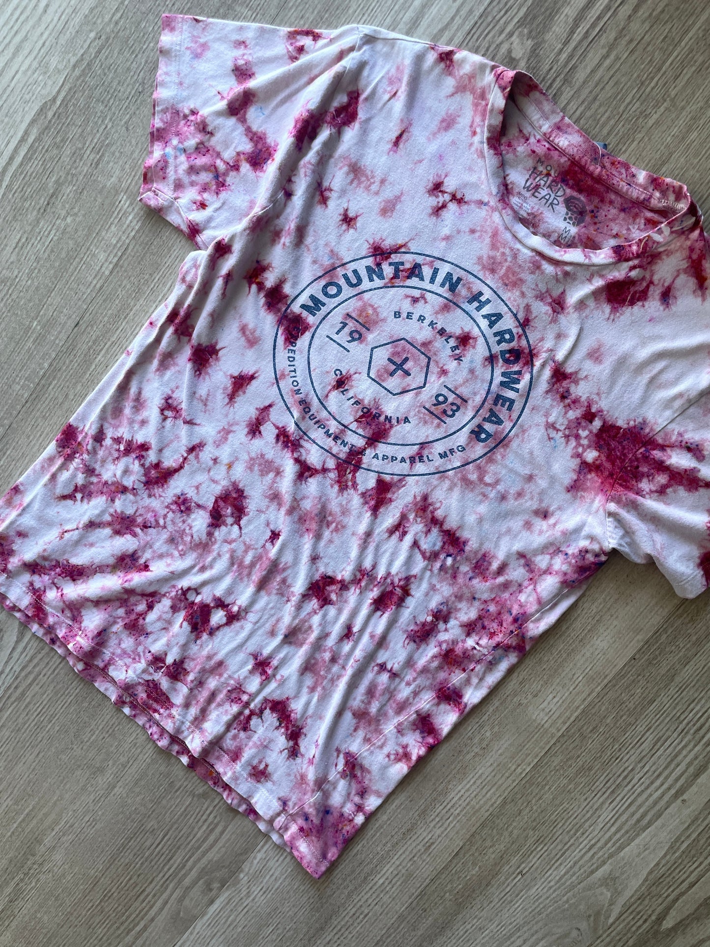 MEDIUM Men’s Mountain Hardwear Handmade Tie Dye Short Sleeve T-Shirt | One-Of-a-Kind Upcycled White and Pink "Funfetti" Crumpled Top