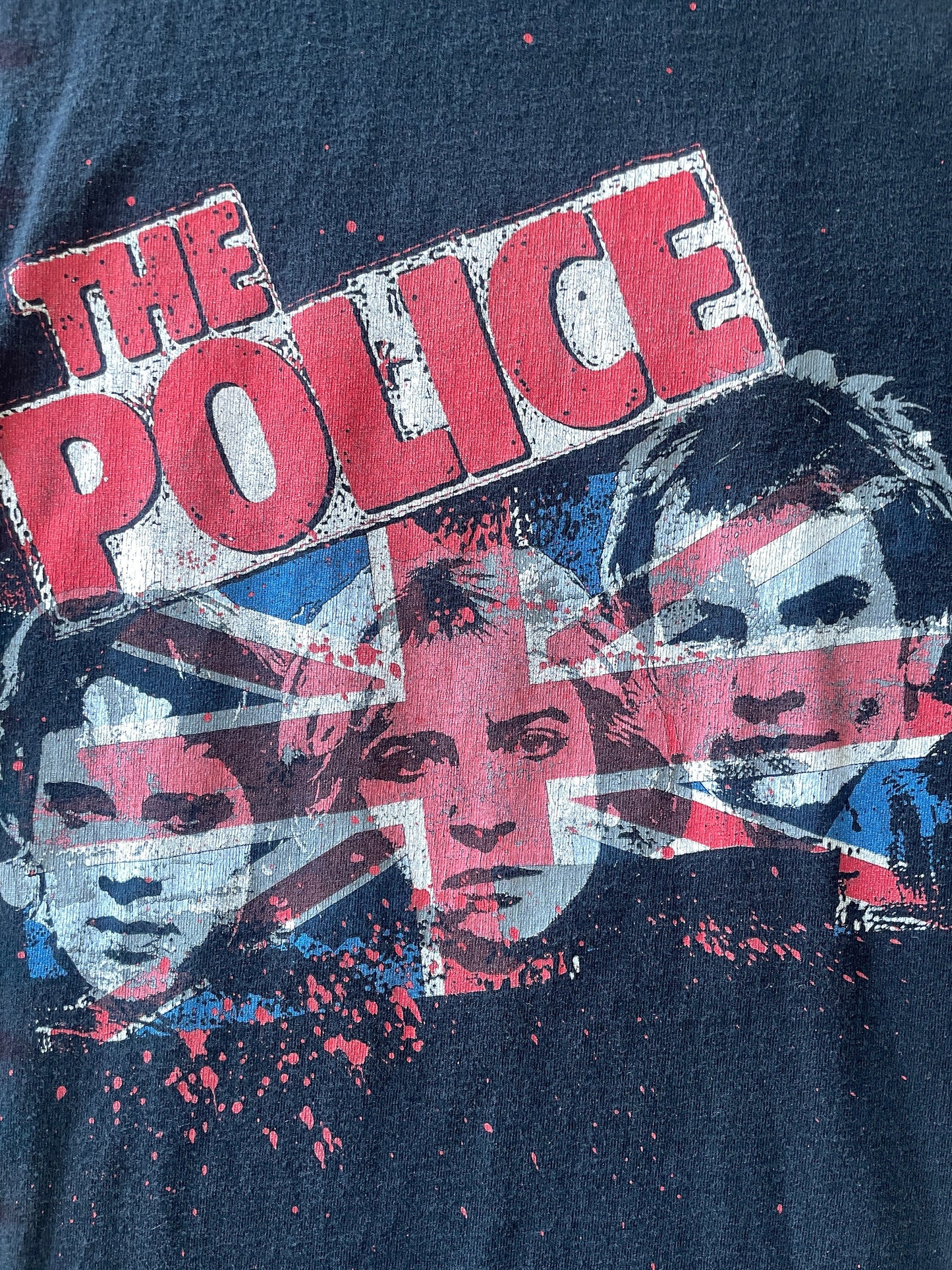 LARGE Men’s The Police 2007-08 World Tour Handmade Reverse Tie Dye Short Sleeve T-Shirt | One-Of-a-Kind Upcycled Black and Red Pleated Top
