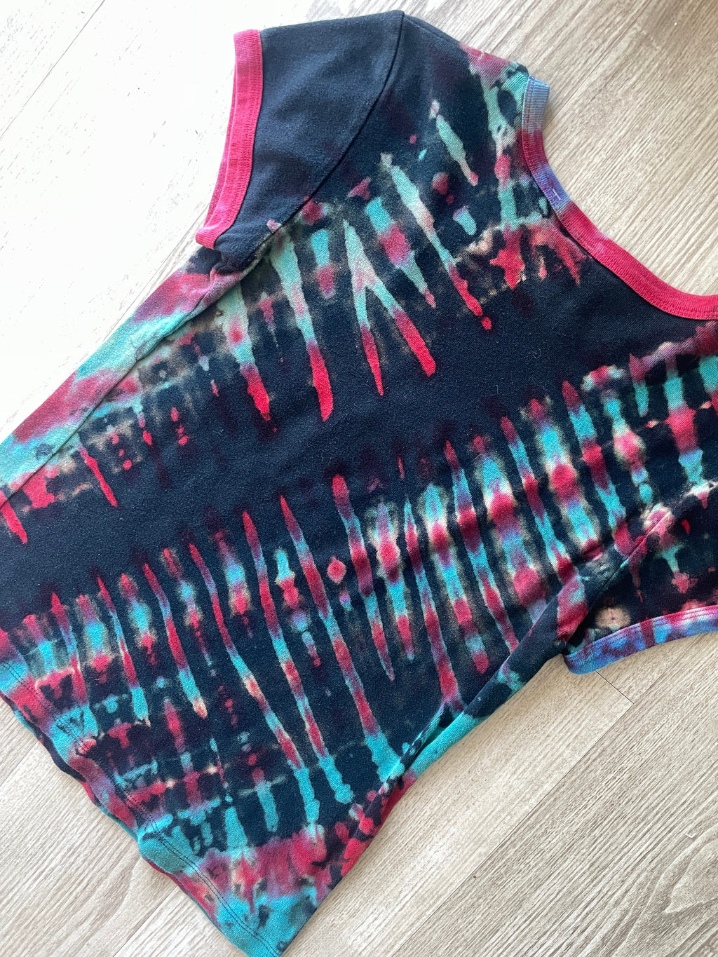 LARGE Women's Chris LeDoux Keep Calm and LeDoux On Handmade Tie Dye Short Sleeve TShirt | One-Of-a-Kind Upcycled Red, Black, and Blue Top