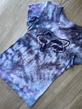 LARGE Women's Fox Racing Handmade Tie Dye Short Sleeve T-Shirt | One-Of-a-Kind Upcycled Gray and Purple Ice Dye Crumpled Top