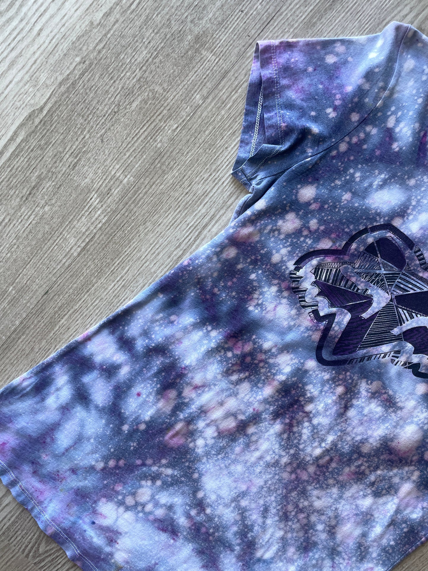 LARGE Women's Fox Racing Handmade Tie Dye Short Sleeve T-Shirt | One-Of-a-Kind Upcycled Gray and Purple Ice Dye Crumpled Top