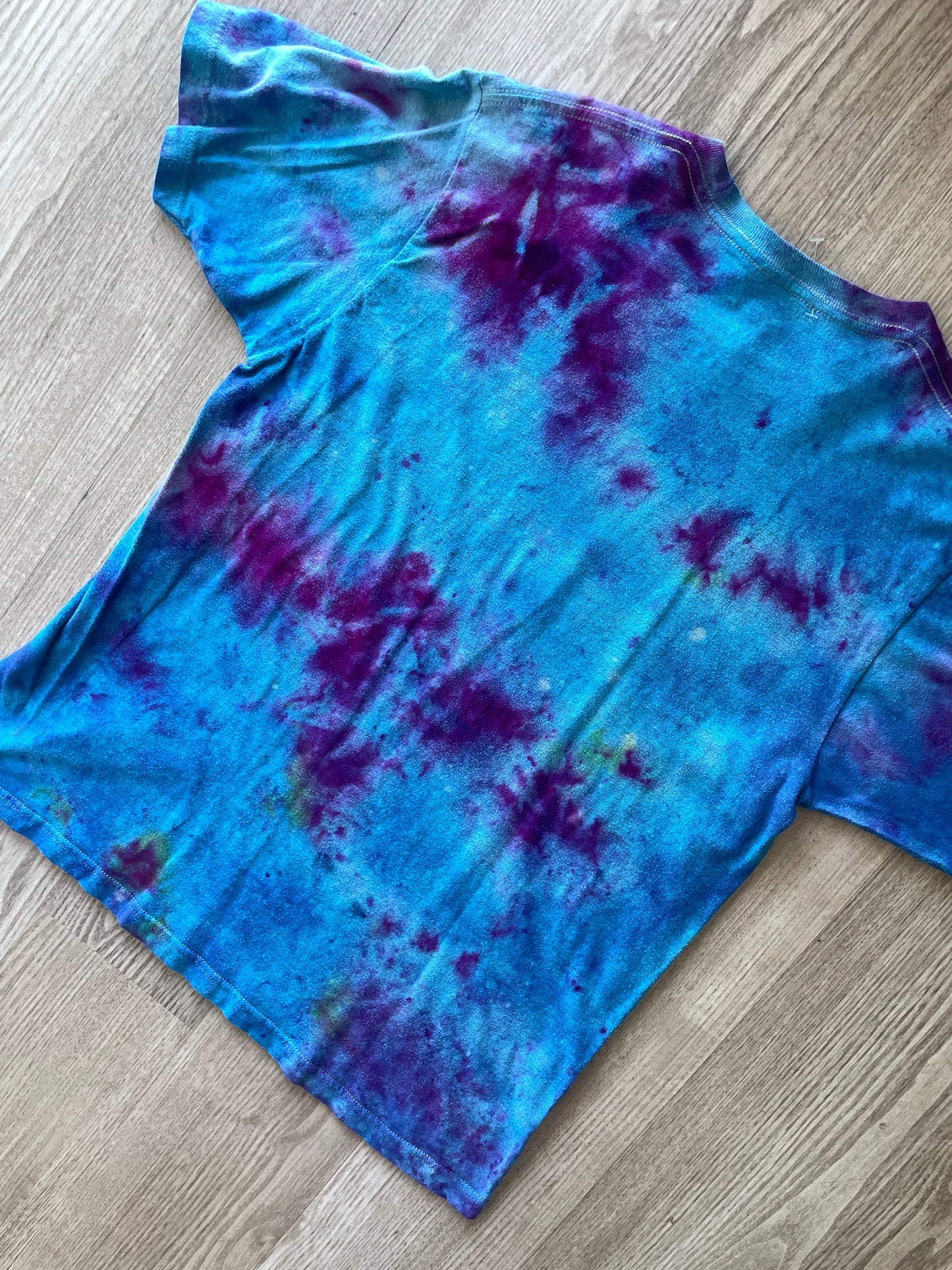 LARGE Men's Fox Racing Handmade Galaxy Ice Dye Tie Dye Short Sleeve T-Shirt | One-Of-a-Kind Upcycled Blue and Pink Ice Dye Crumpled Top