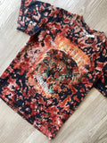 LARGE Men’s Judas Priest 2011 Farewell Tour Reverse Tie Dye Short Sleeve Double-sided T-Shirt | One-Of-a-Kind Upcycled Black and Orange Top