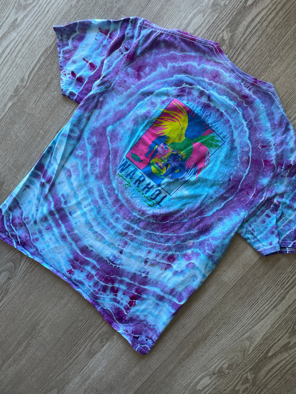 XL Men’s Wonderful World of Warhol Handmade Tie Dye Short Sleeve T-Shirt | One-Of-a-Kind Upcycled Pink and Purple Galaxy Ice Dye Geode Top