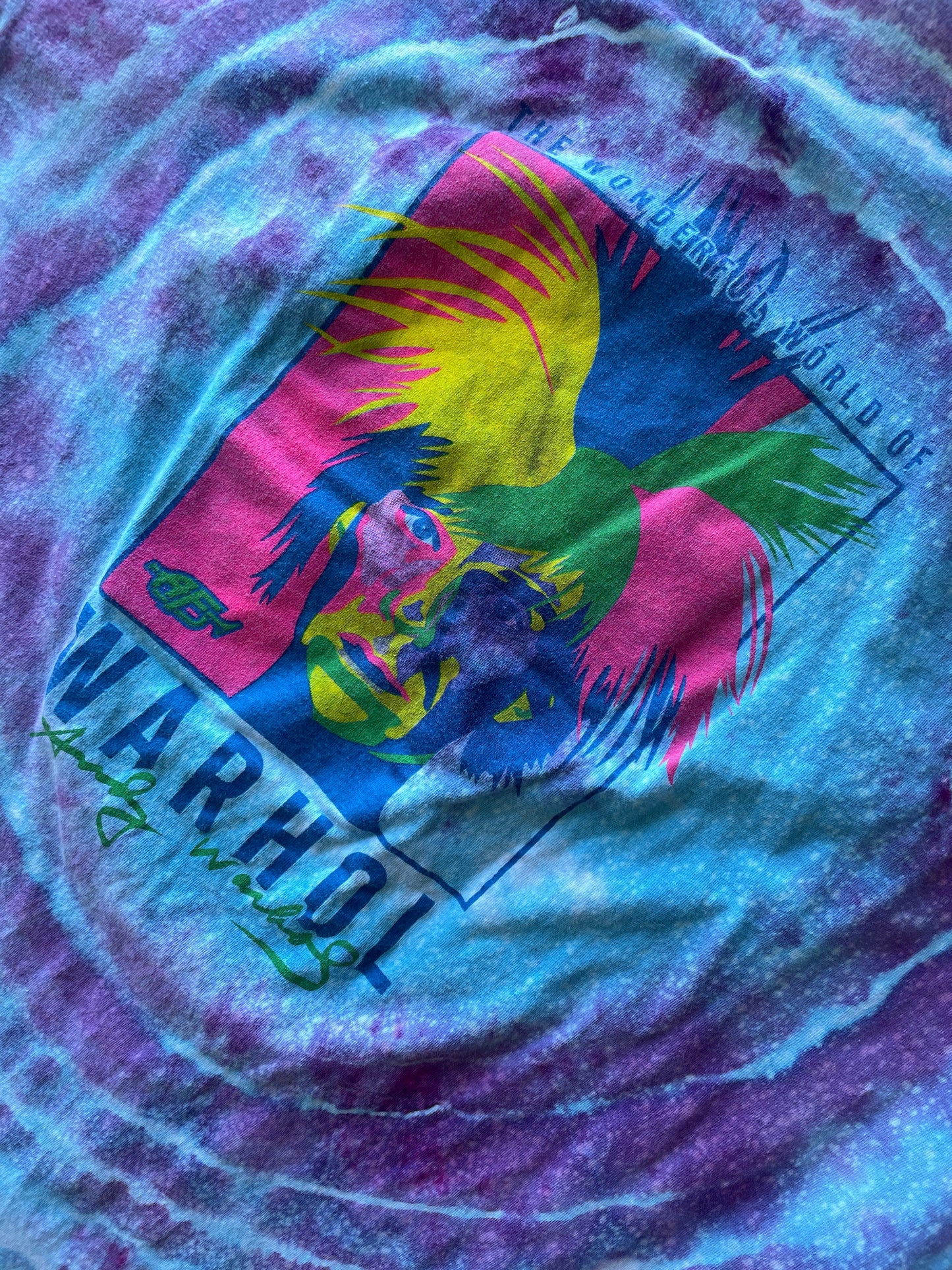 XL Men’s Wonderful World of Warhol Handmade Tie Dye Short Sleeve T-Shirt | One-Of-a-Kind Upcycled Pink and Purple Galaxy Ice Dye Geode Top