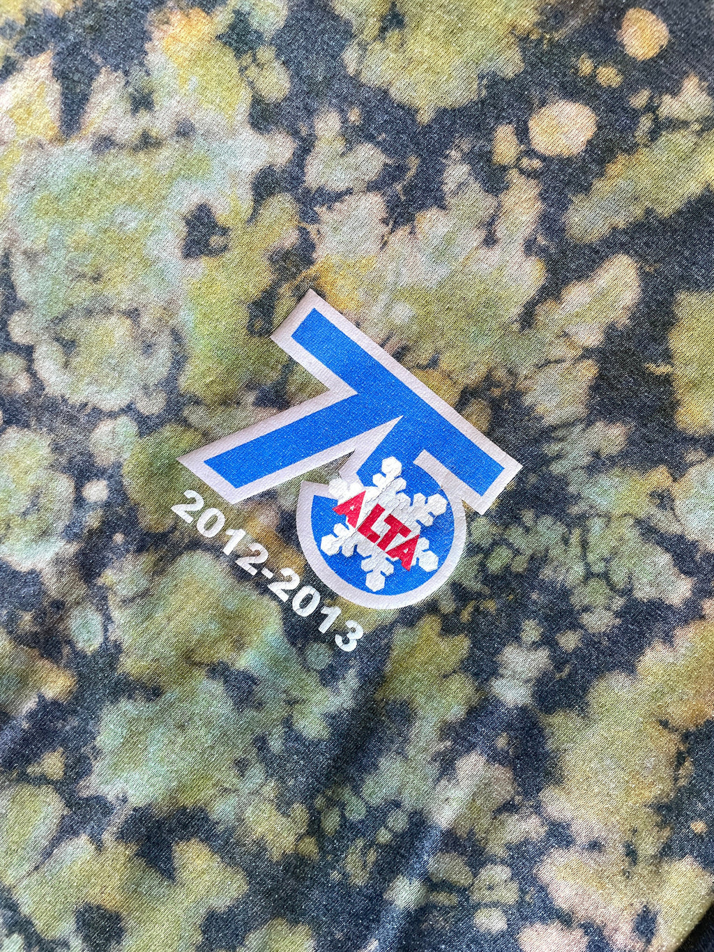 XL Men’s Alta Ski Area 75-Year Anniversary Handmade Reverse Tie Dye Short Sleeve T-Shirt | One-Of-a-Kind Upcycled Gray and Green Top