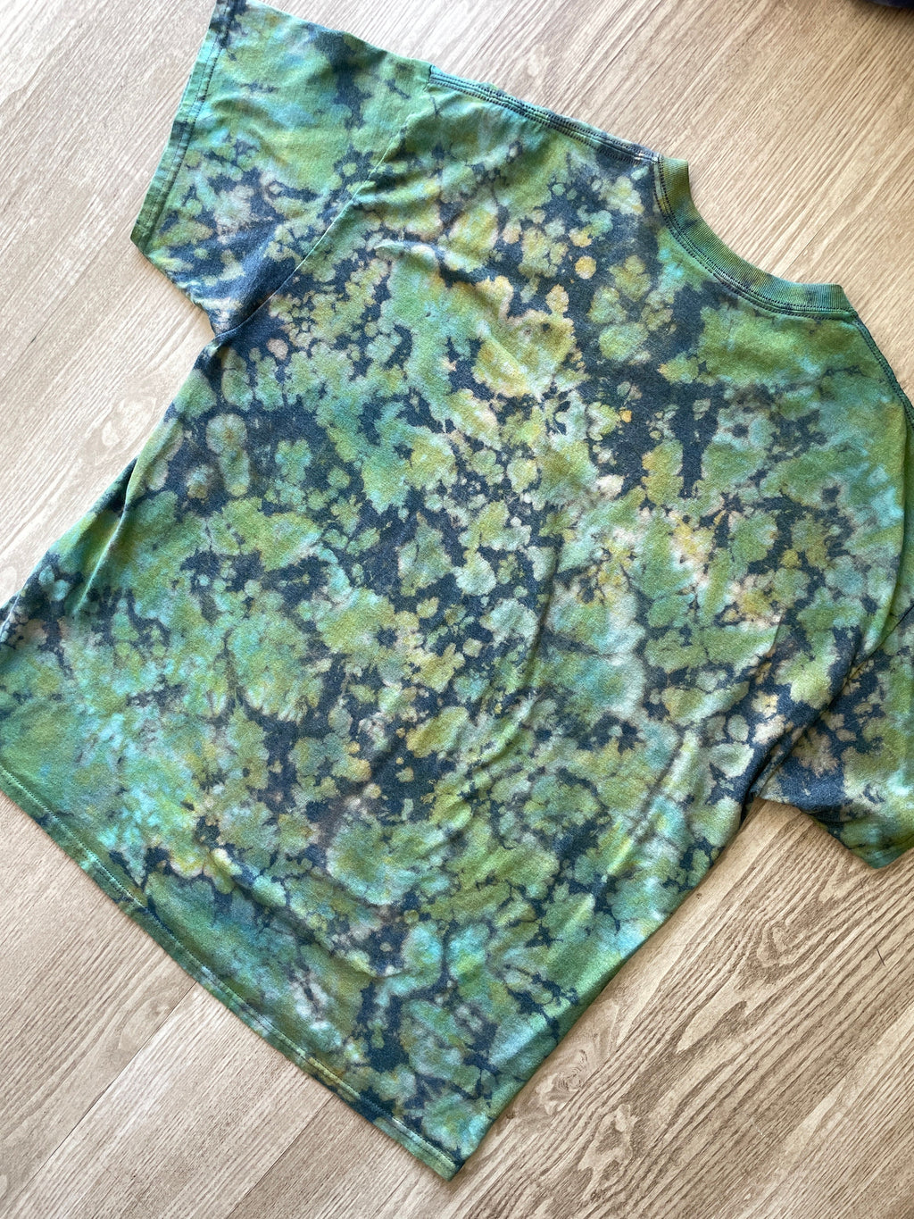 XL Men’s Alta Ski Area 75-Year Anniversary Handmade Reverse Tie Dye Short Sleeve T-Shirt | One-Of-a-Kind Upcycled Gray and Green Top