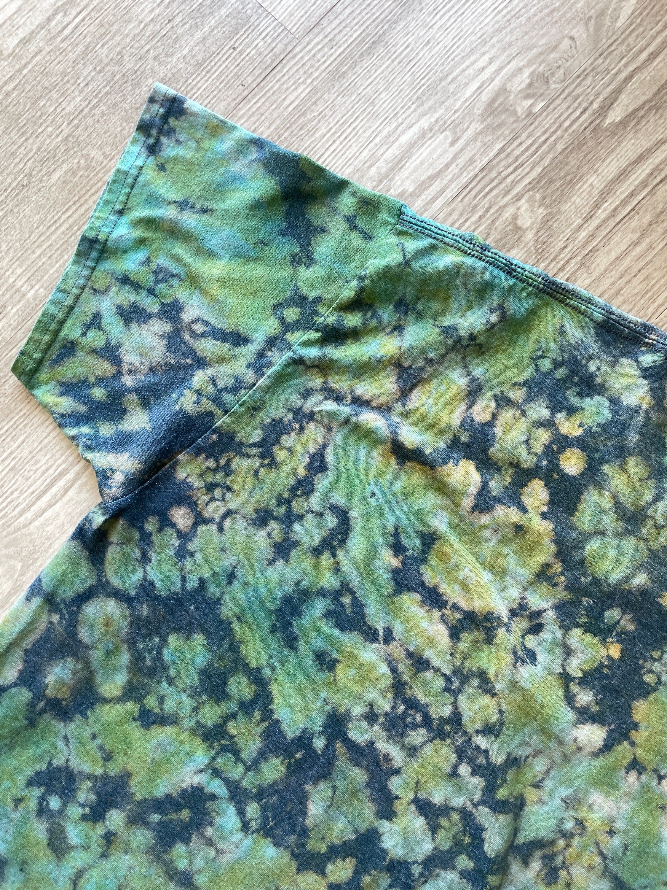 XL Men’s Alta Ski Area 75-Year Anniversary Handmade Reverse Tie Dye Short Sleeve T-Shirt | One-Of-a-Kind Upcycled Gray and Green Top