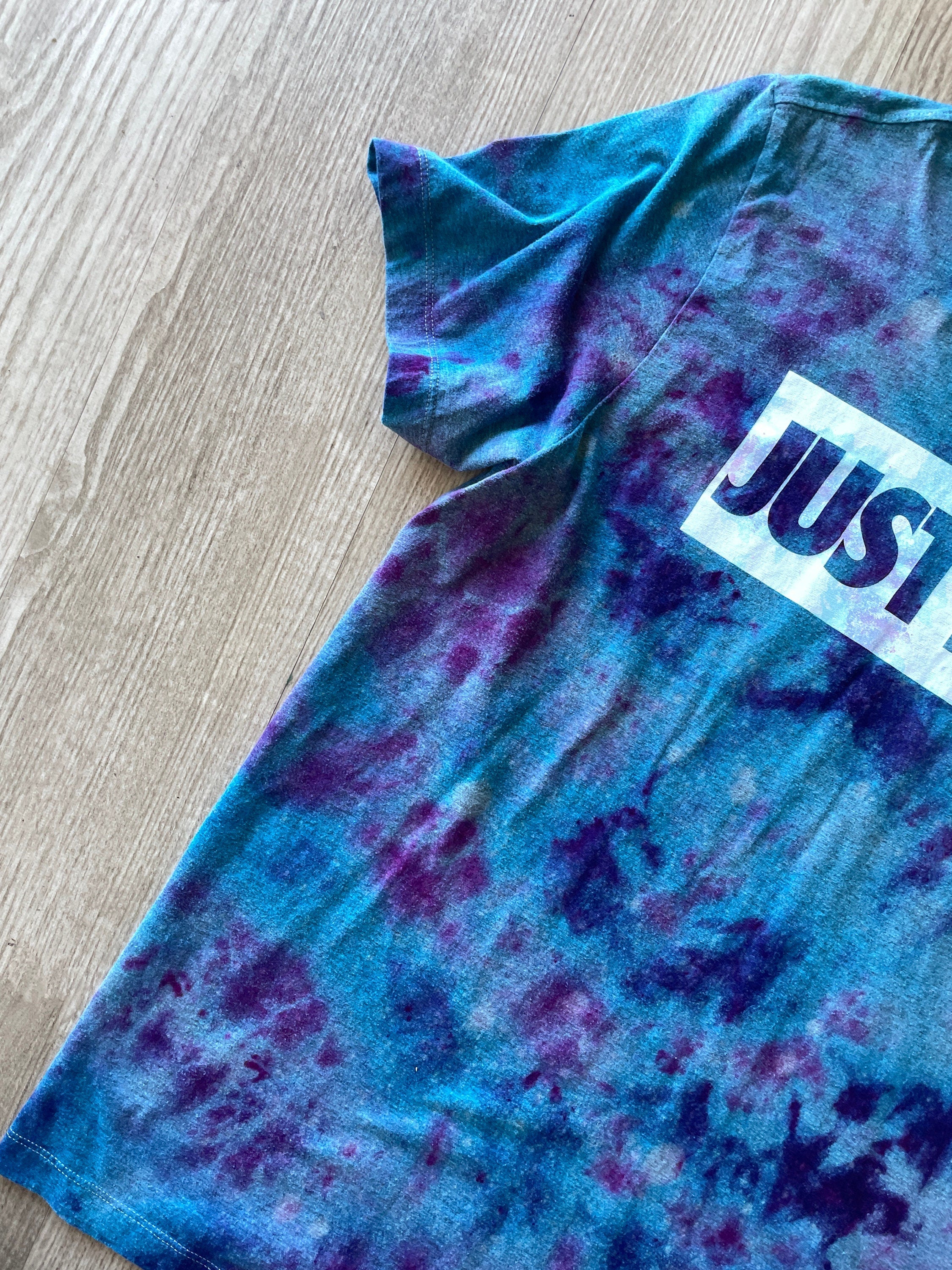 XL Men's Nike Just Do It Handmade Galaxy Tie Dye Short Sleeve T-Shirt | One-Of-a-Kind Upcycled Blue and Purple Ice Dye Top