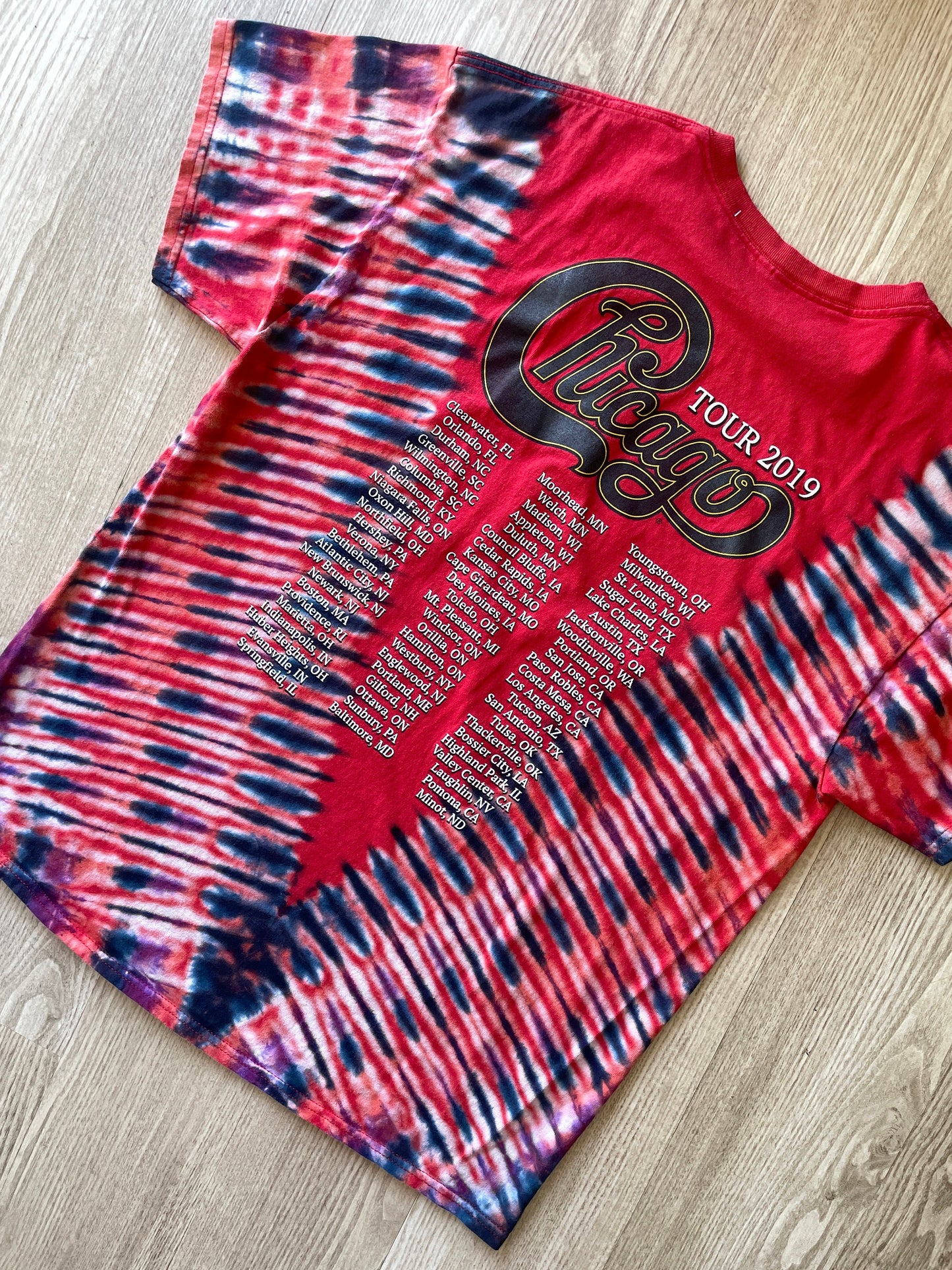 XL Men's 2019 Chicago World Tour Handmade Reverse Tie Dye Short Sleeve T-Shirt | One-Of-a-Kind Upcycled Red and Black Top