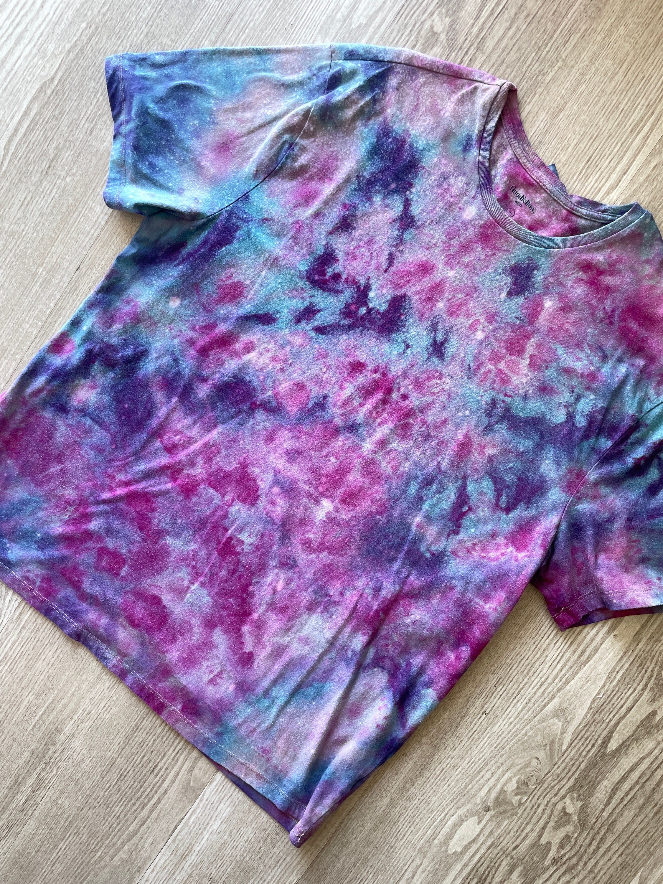2XL Men's Handmade Galaxy Tie Dye Short Sleeve T-Shirt | One-Of-a-Kind Upcycled Blue and Purple Ice Dye Top