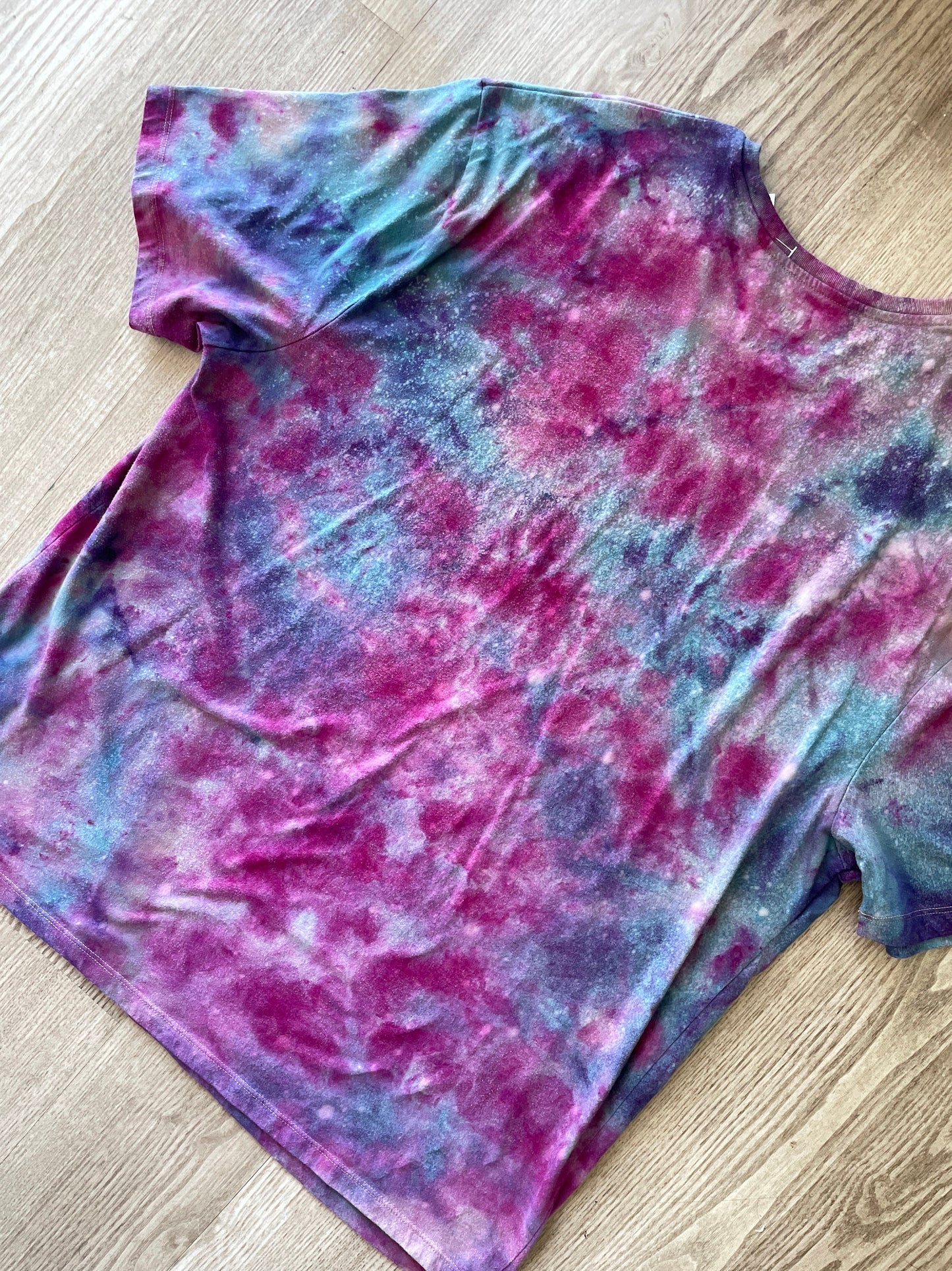 2XL Men's Handmade Galaxy Tie Dye Short Sleeve T-Shirt | One-Of-a-Kind Upcycled Blue and Purple Ice Dye Top