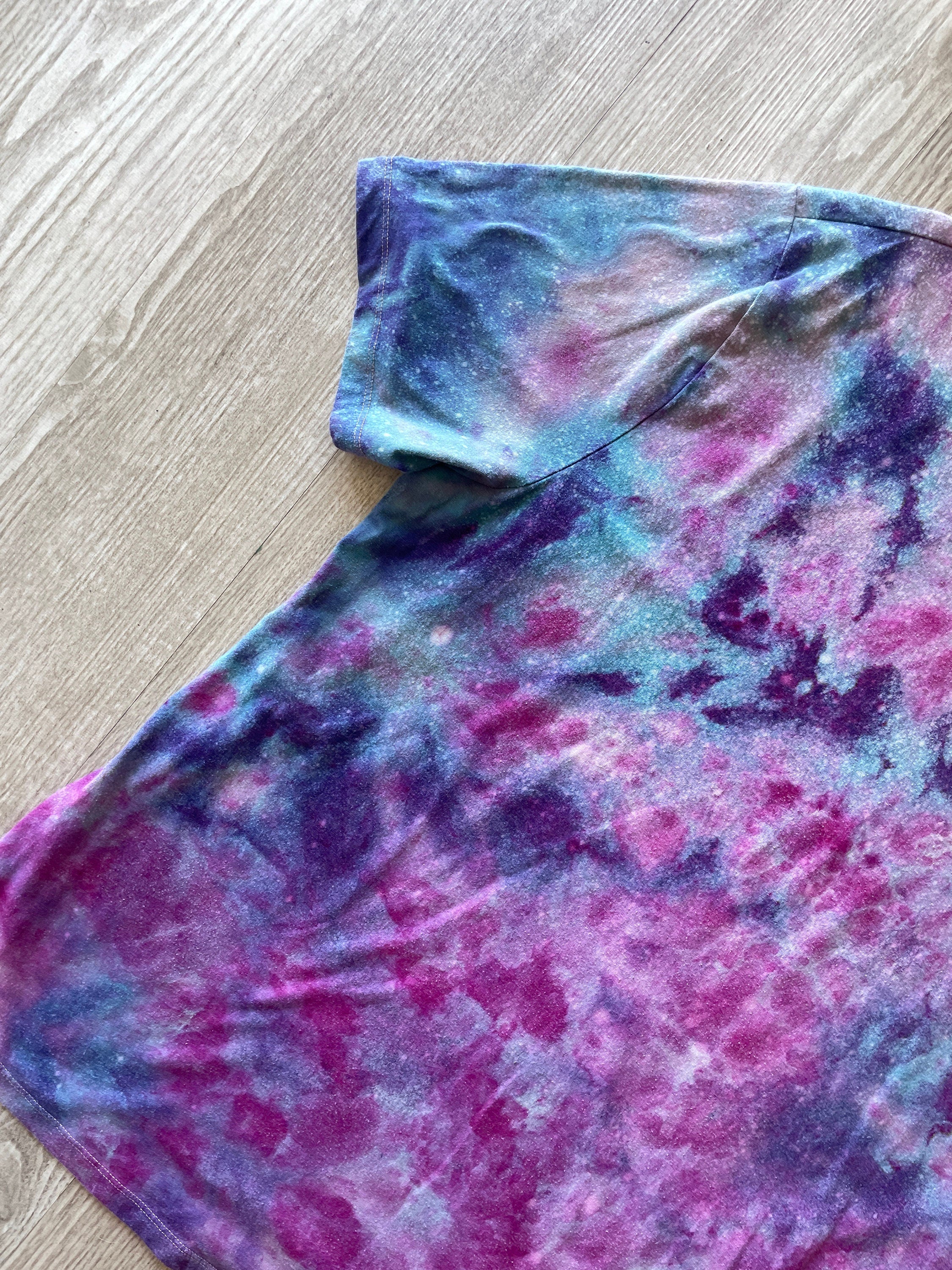 2XL Men's Handmade Galaxy Tie Dye Short Sleeve T-Shirt | One-Of-a-Kind Upcycled Blue and Purple Ice Dye Top