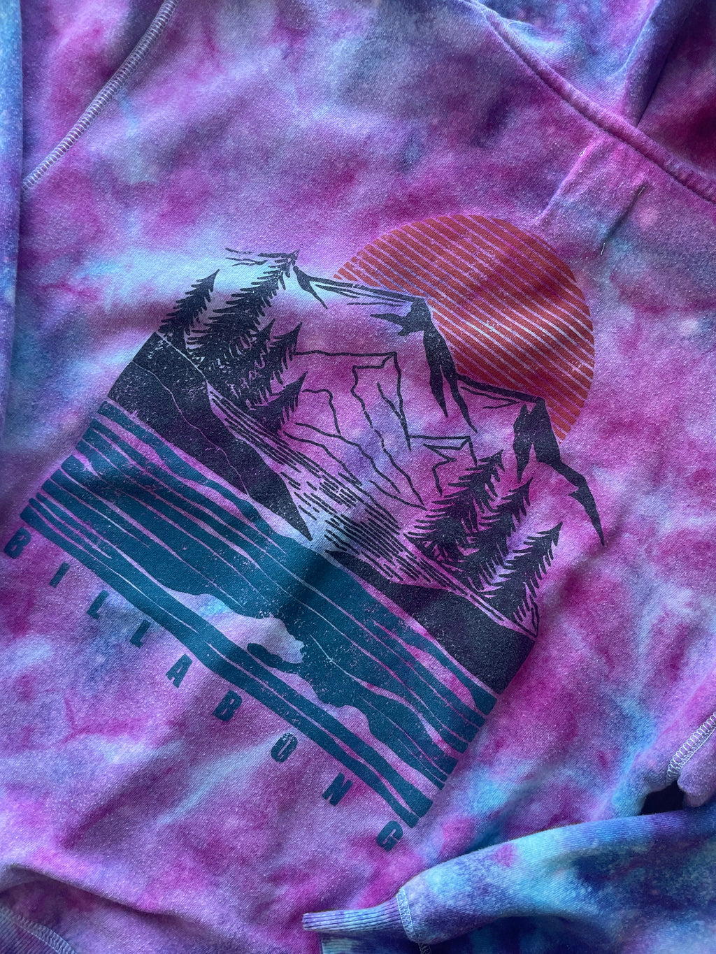 SMALL Men's Billabong Mountainscape Handmade Galaxy Ice Dye Tie Dye Long Sleeve Hoodie | One-Of-a-Kind Upcycled Blue and Purple Sweatshirt