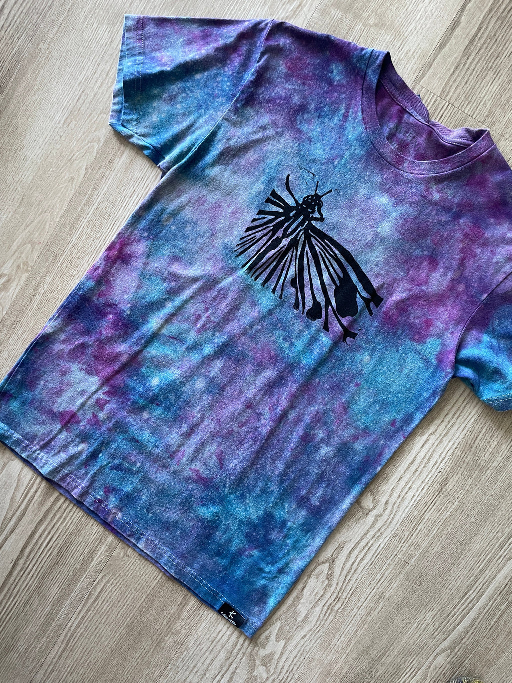 Medium Men's Hand-Printed Butterfly Galaxy Tie Dye Short Sleeve T-Shirt | Handmade One-Of-a-Kind Upcycled Blue, Purple, and Pink Ice Dye