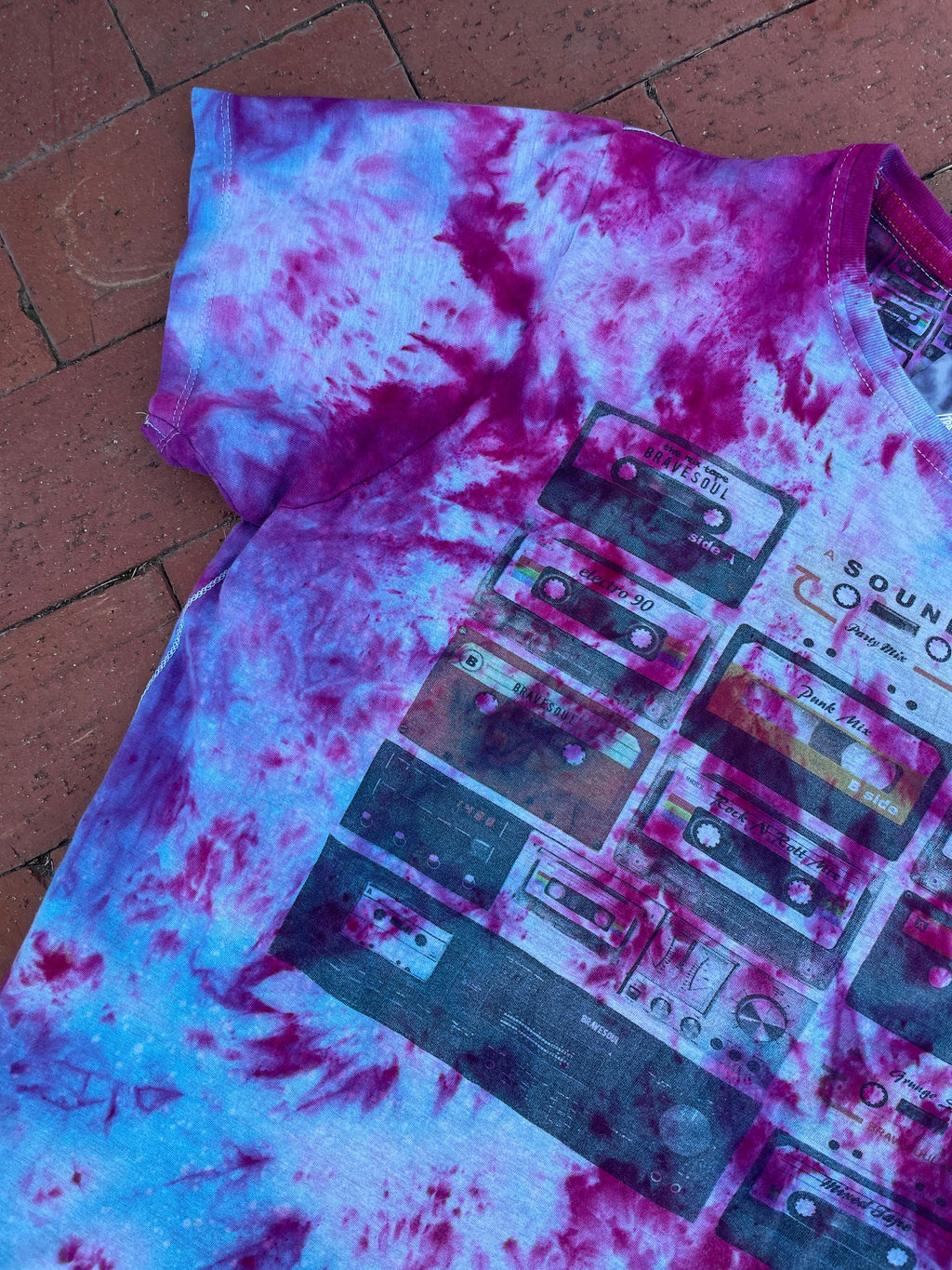 M/L Men’s Boombox Galaxy Ice Dye Tie Dye Short Sleeve T-Shirt | One-Of-a-Kind Upcycled Blue and Pink Top