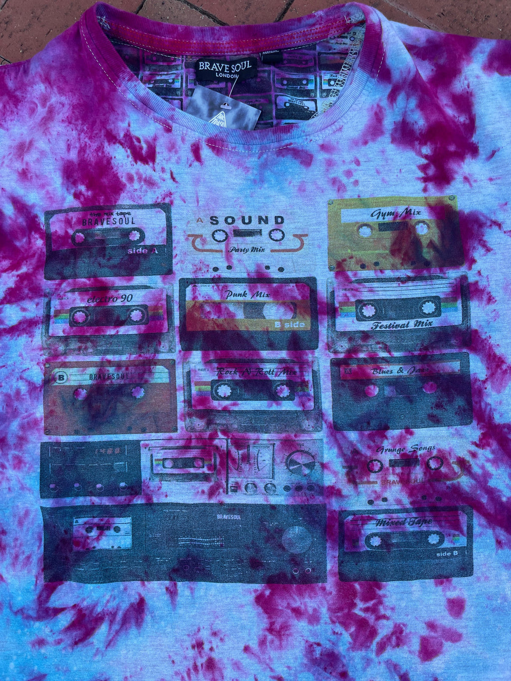 M/L Men’s Boombox Galaxy Ice Dye Tie Dye Short Sleeve T-Shirt | One-Of-a-Kind Upcycled Blue and Pink Top