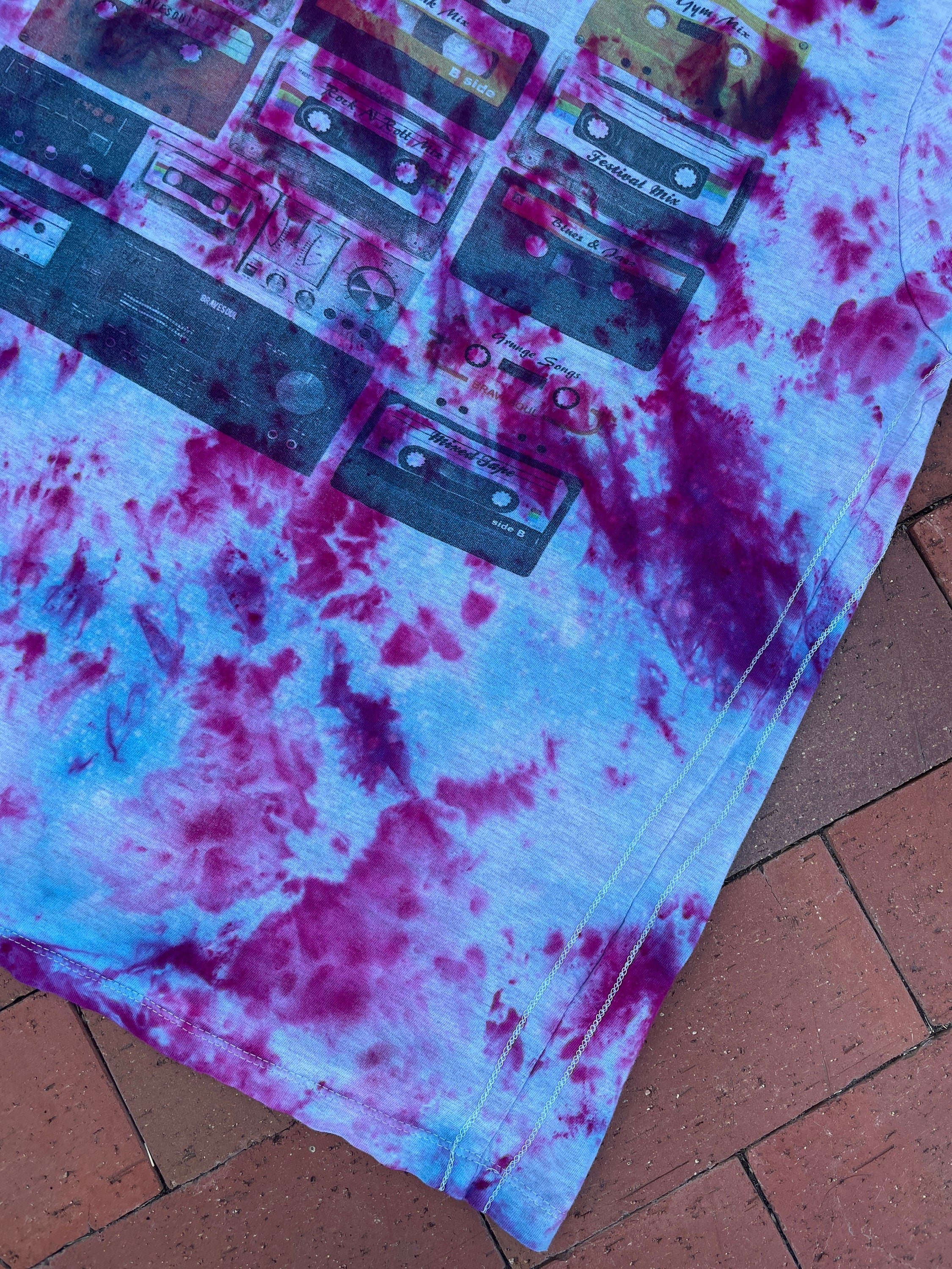 M/L Men’s Boombox Galaxy Ice Dye Tie Dye Short Sleeve T-Shirt | One-Of-a-Kind Upcycled Blue and Pink Top