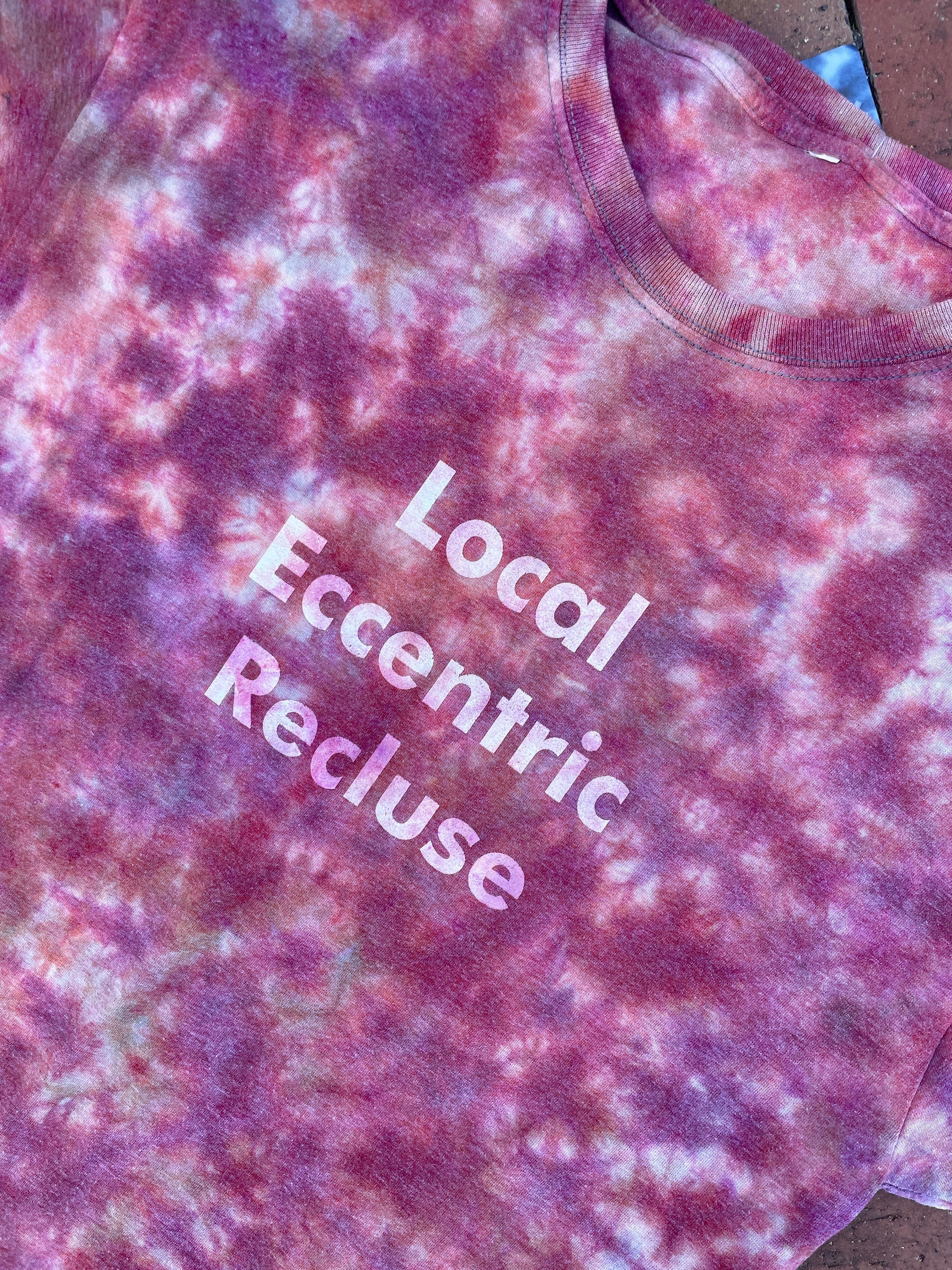 MEDIUM Men’s Local Eccentric Recluse Handmade Tie Dye Short Sleeve T-Shirt | One-Of-a-Kind Upcycled Pink and Orange Crumpled Top