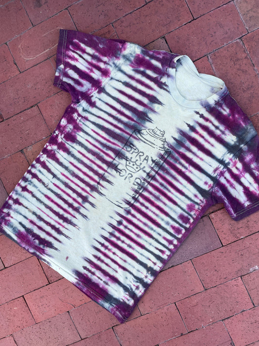 MEDIUM Men’s Rock Climbing Spray Lord Handmade Tie Dye Short Sleeve T-Shirt | One-Of-a-Kind Upcycled Yellow, Pink, and Black Graphic Tee