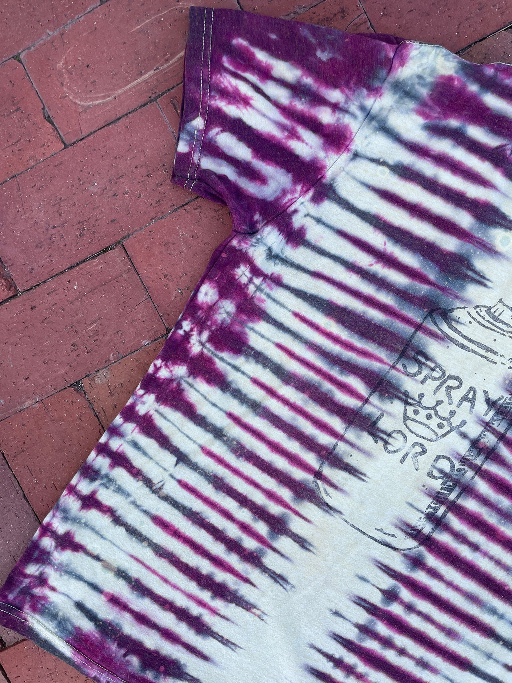 MEDIUM Men’s Rock Climbing Spray Lord Handmade Tie Dye Short Sleeve T-Shirt | One-Of-a-Kind Upcycled Yellow, Pink, and Black Graphic Tee