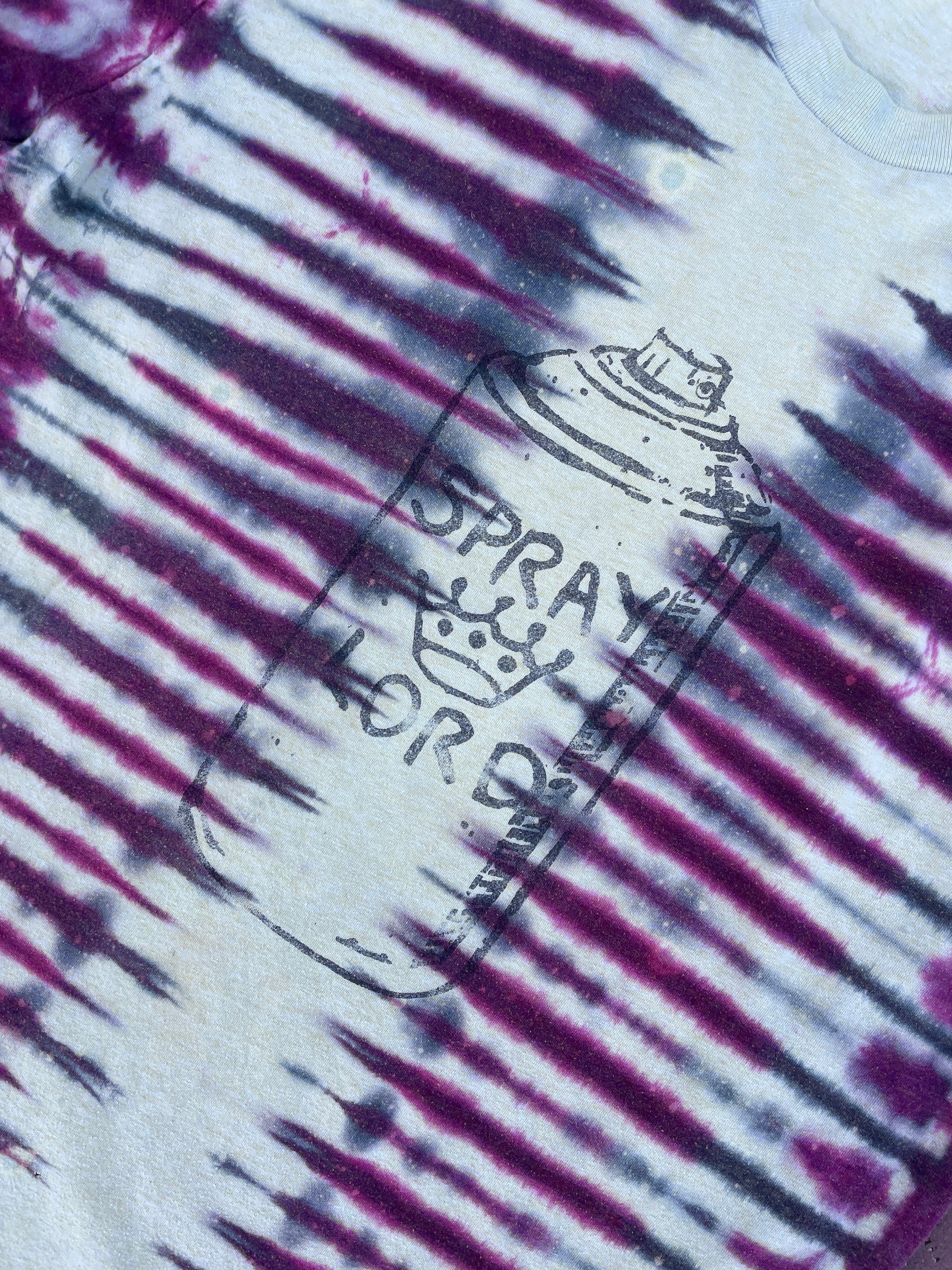 MEDIUM Men’s Rock Climbing Spray Lord Handmade Tie Dye Short Sleeve T-Shirt | One-Of-a-Kind Upcycled Yellow, Pink, and Black Graphic Tee