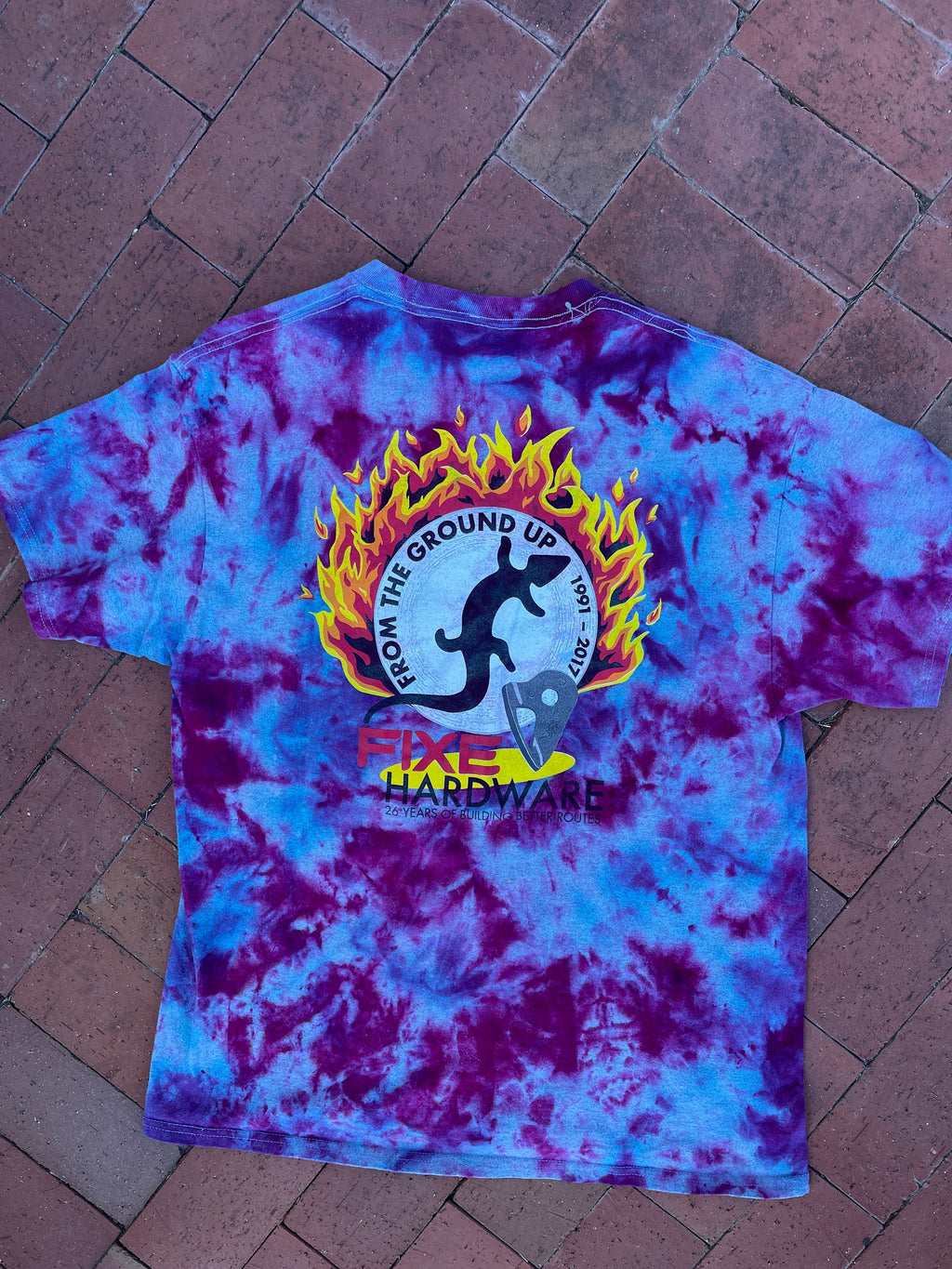 Medium Men’s Fixe Hardware Galaxy Ice Dye Tie Dye Short Sleeve Double-Sided T-Shirt | One-Of-a-Kind Upcycled Blue and Pink Top