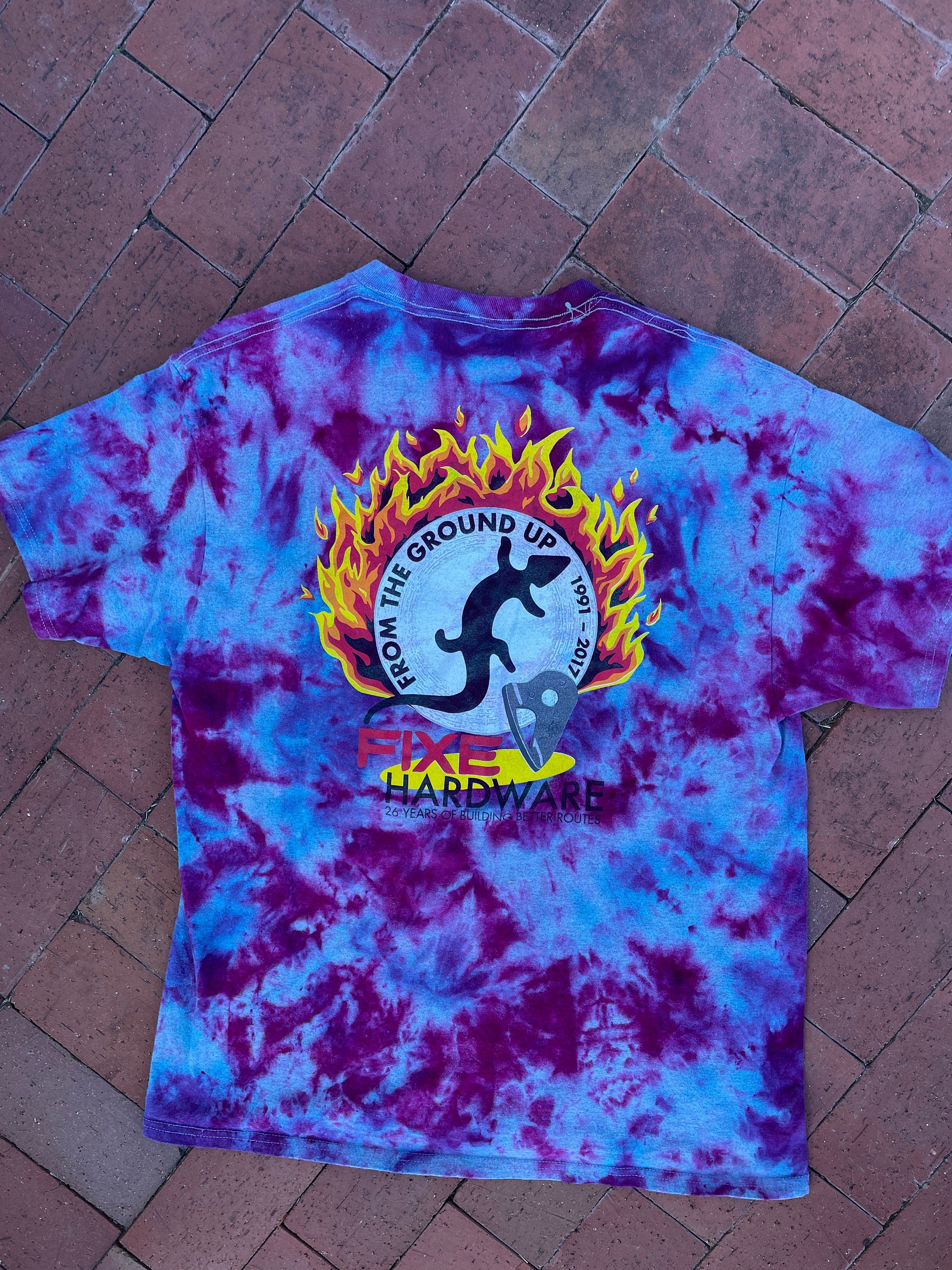 Medium Men’s Fixe Hardware Galaxy Ice Dye Tie Dye Short Sleeve Double-Sided T-Shirt | One-Of-a-Kind Upcycled Blue and Pink Top