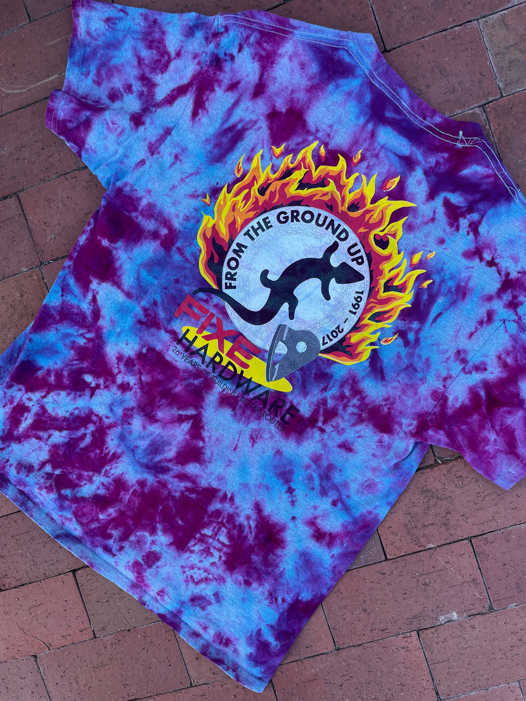 Medium Men’s Fixe Hardware Galaxy Ice Dye Tie Dye Short Sleeve Double-Sided T-Shirt | One-Of-a-Kind Upcycled Blue and Pink Top