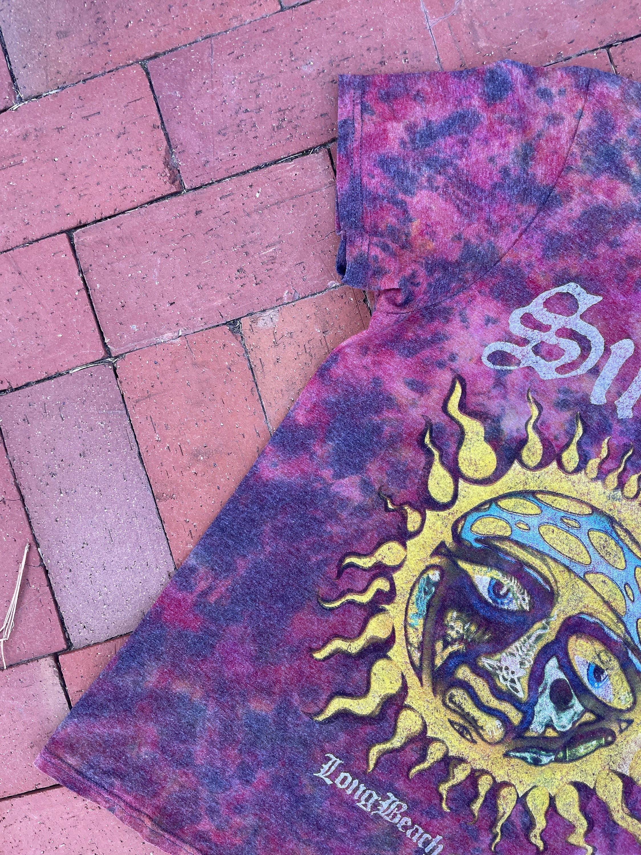 SMALL Women's Sublime Handmade Reverse Tie Dye Short Sleeve T-Shirt | One-Of-a-Kind Upcycled Black and Red Crumpled Top