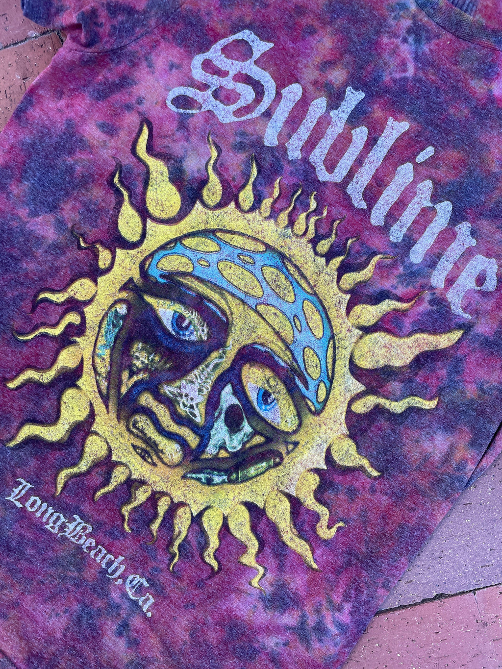 SMALL Women's Sublime Handmade Reverse Tie Dye Short Sleeve T-Shirt | One-Of-a-Kind Upcycled Black and Red Crumpled Top