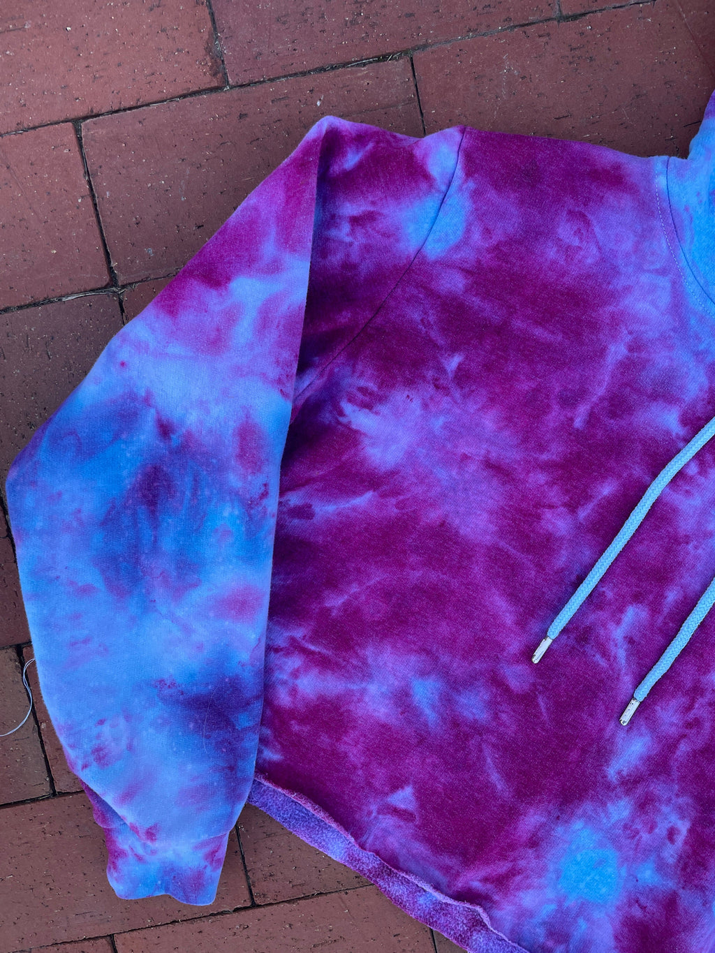 SMALL Women's NASA Rocket Scientist Handmade Galaxy Ice Dye Long Sleeve Cropped Hoodie | One-Of-a-Kind Upcycled Blue and Purple Sweatshirt