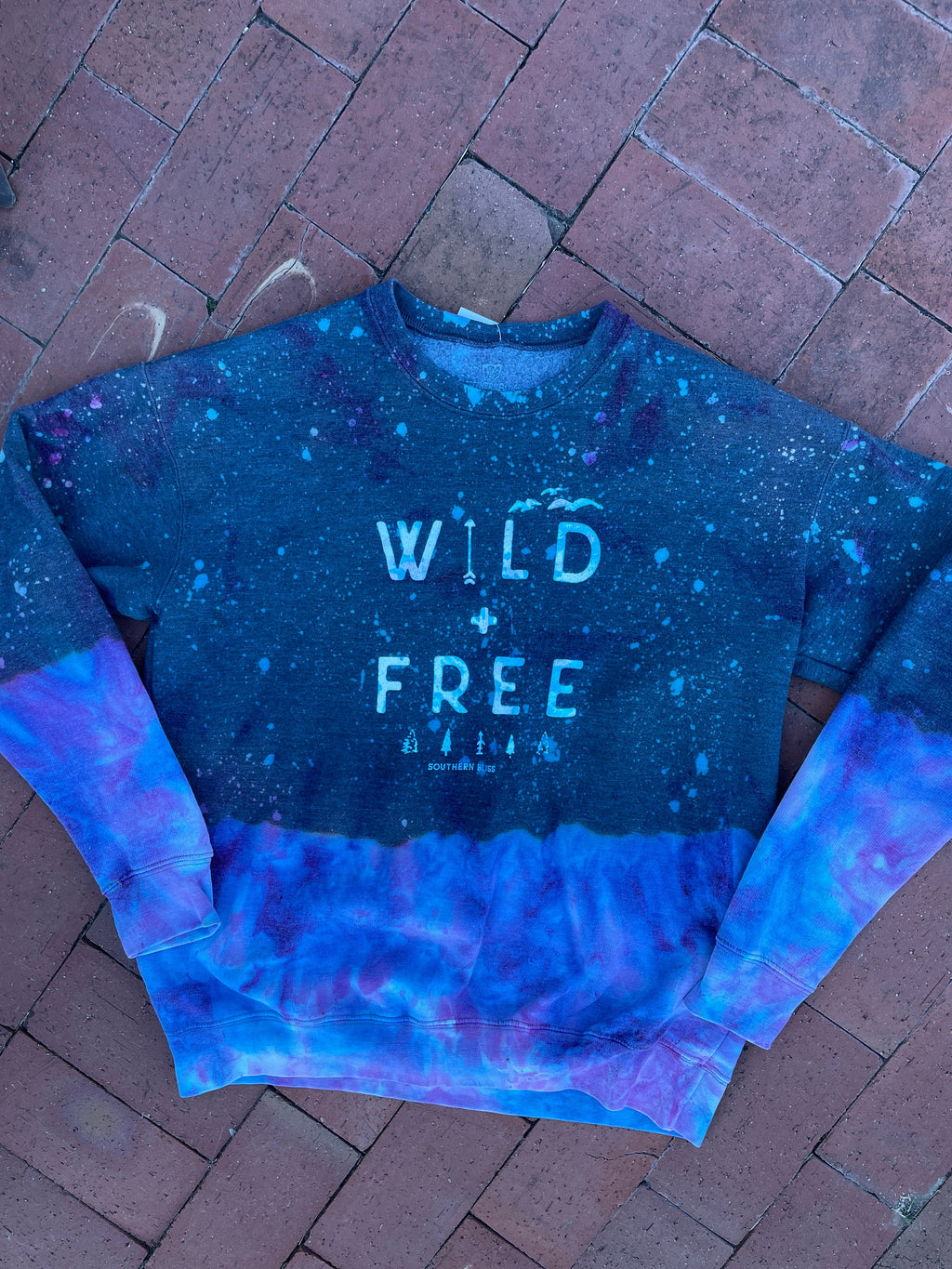 SMALL Unisex Wild & Free Handmade Galaxy Dip Dyed Long Sleeve Sweatshirt | One-Of-a-Kind Upcycled Gray and Blue Crewneck Sweatshirt