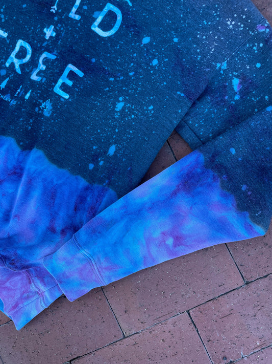 SMALL Unisex Wild & Free Handmade Galaxy Dip Dyed Long Sleeve Sweatshirt | One-Of-a-Kind Upcycled Gray and Blue Crewneck Sweatshirt