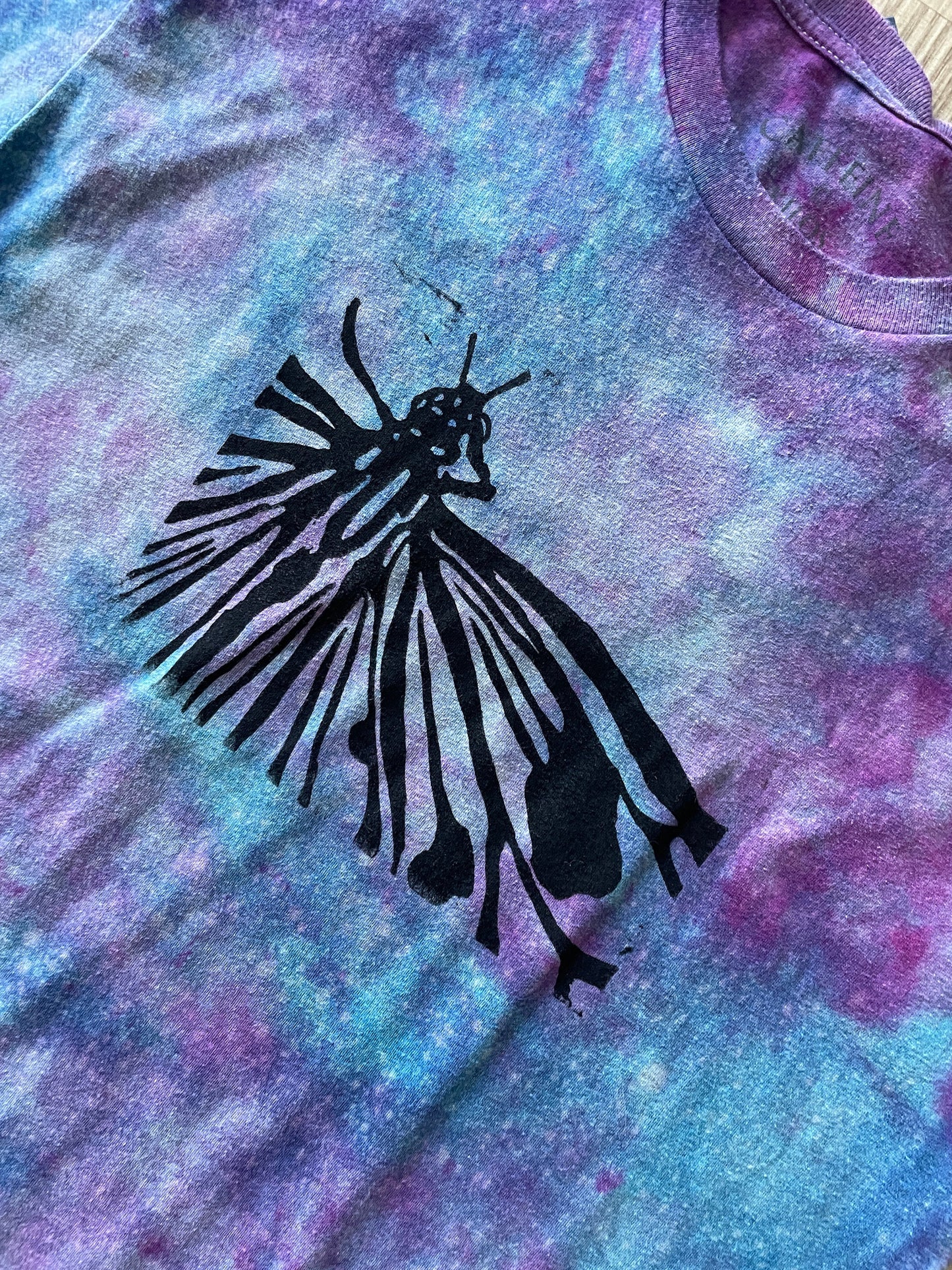 Medium Men's Hand-Printed Butterfly Galaxy Tie Dye Short Sleeve T-Shirt | Handmade One-Of-a-Kind Upcycled Blue, Purple, and Pink Ice Dye