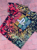 XL Men’s Playstation Reverse Tie Dye Short Sleeve T-Shirt | One-Of-a-Kind Upcycled Black and Rainbow Crumpled Graphic Tee