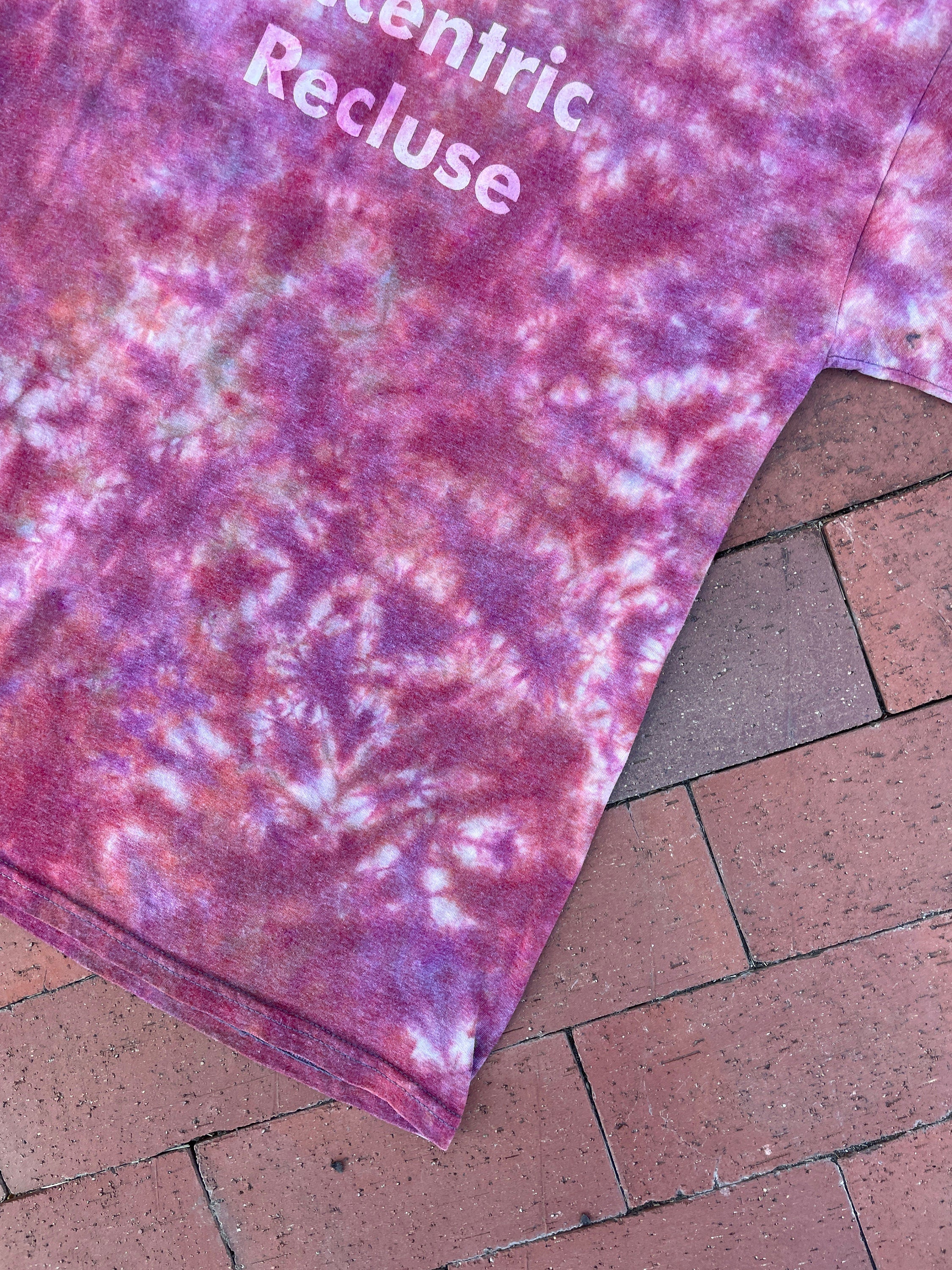 MEDIUM Men’s Local Eccentric Recluse Handmade Tie Dye Short Sleeve T-Shirt | One-Of-a-Kind Upcycled Pink and Orange Crumpled Top