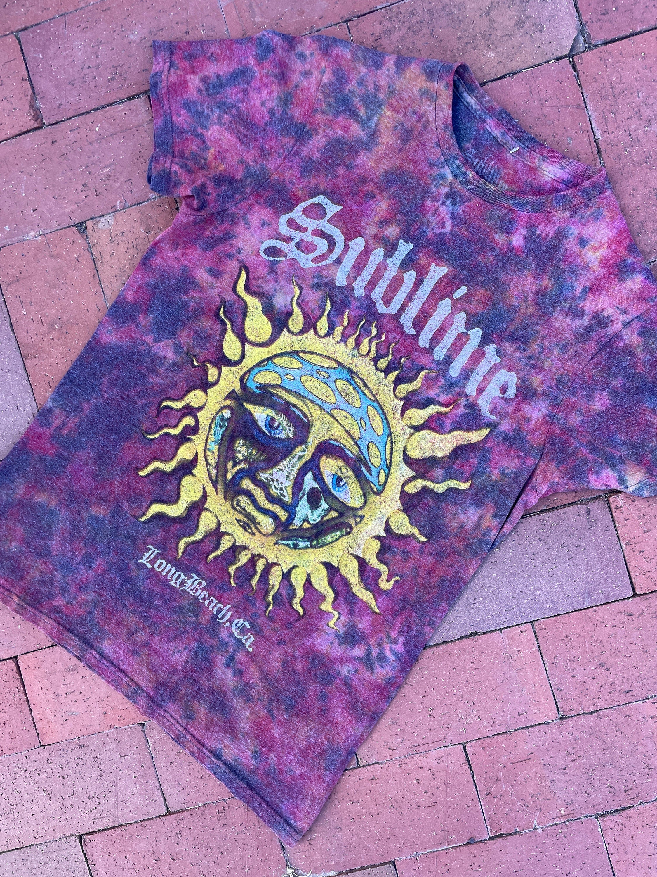 SMALL Women's Sublime Handmade Reverse Tie Dye Short Sleeve T-Shirt | One-Of-a-Kind Upcycled Black and Red Crumpled Top