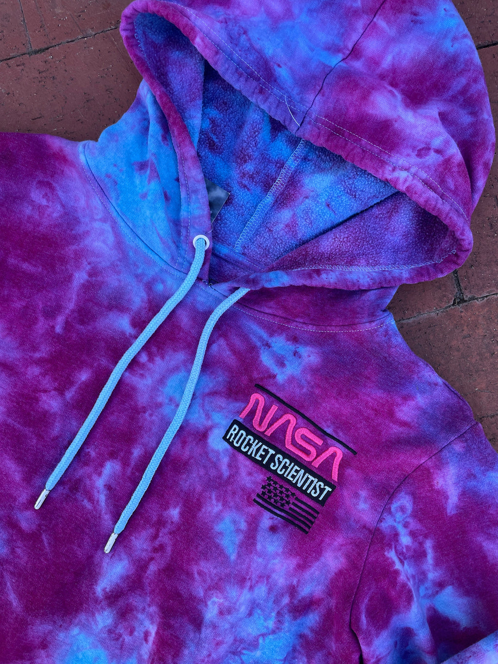 SMALL Women's NASA Rocket Scientist Handmade Galaxy Ice Dye Long Sleeve Cropped Hoodie | One-Of-a-Kind Upcycled Blue and Purple Sweatshirt