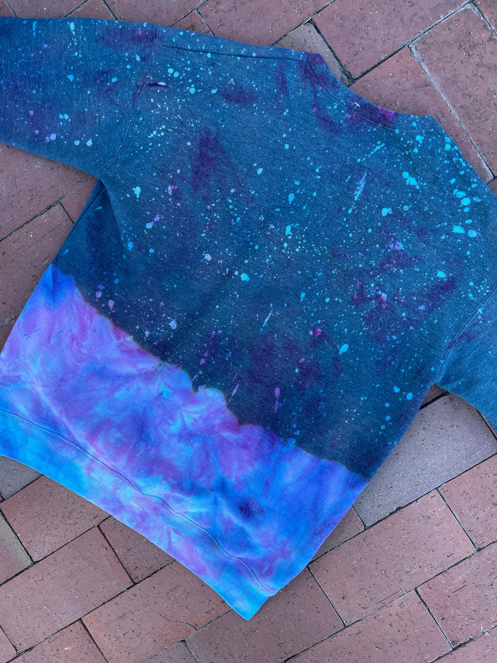 SMALL Unisex Wild & Free Handmade Galaxy Dip Dyed Long Sleeve Sweatshirt | One-Of-a-Kind Upcycled Gray and Blue Crewneck Sweatshirt