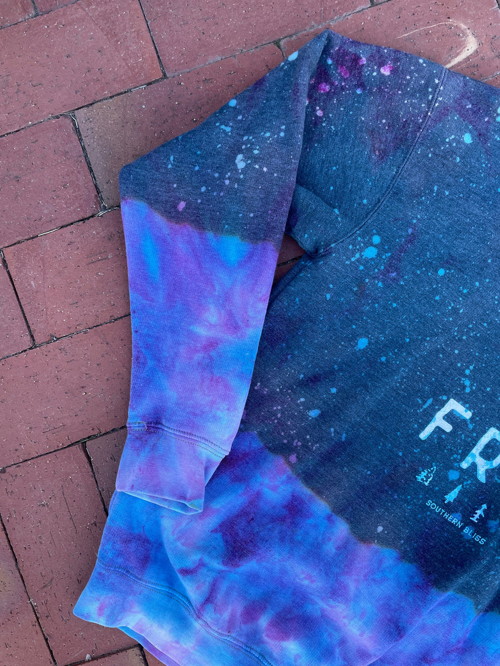 SMALL Unisex Wild & Free Handmade Galaxy Dip Dyed Long Sleeve Sweatshirt | One-Of-a-Kind Upcycled Gray and Blue Crewneck Sweatshirt